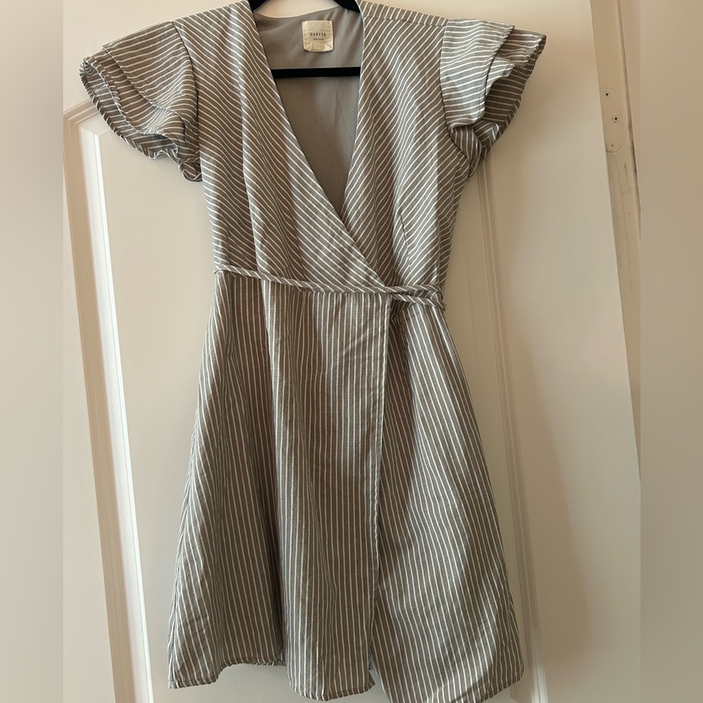Harper Striped Mini Dress in Gray and White